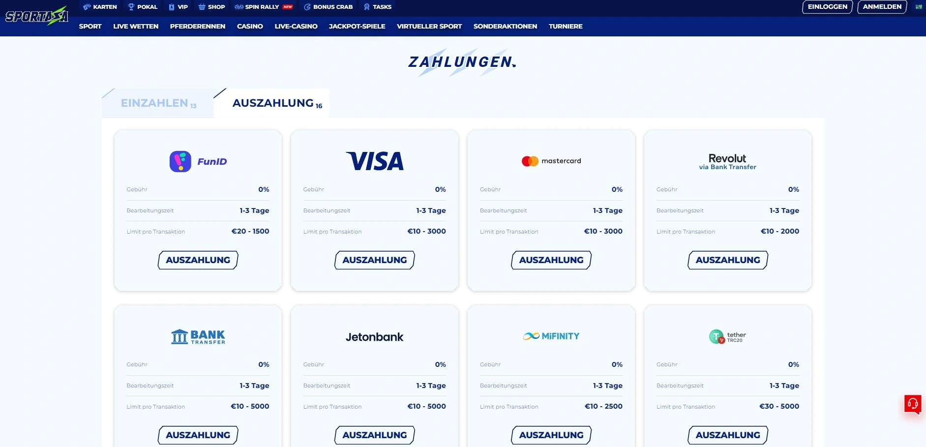 Überblick zu Einzahlungslimits und Auszahlungslimits bei Sportaza